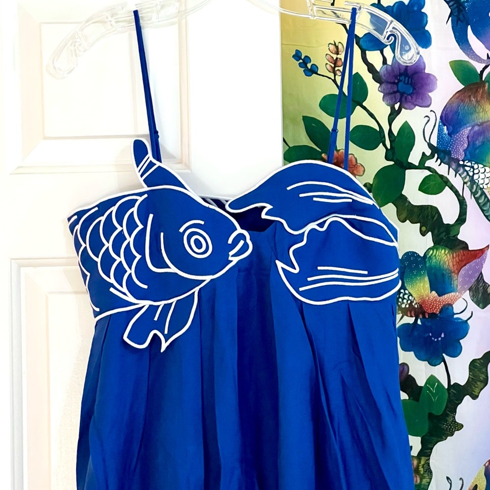 πΊπHPππΊ NWT Farm Rio Blue Fish Top Maxi Dress - Picture 10 of 16